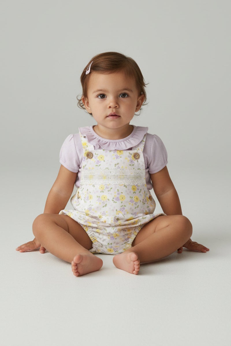 little lass طقم مكون من 3 قطع للفتيات الصغيرات بتصميم زهور مع قبعة، متعدد الألوان - Image 1
